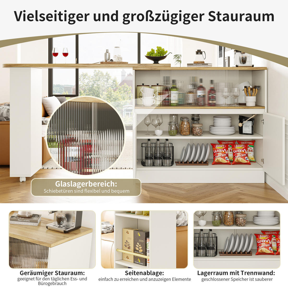 BARTISCH 90/45/100 cm Weiß drehbar 360° mit Glasschiebetür aus MDF - Weiß, Holzwerkstoff (90/45/100cm) - OKWISH