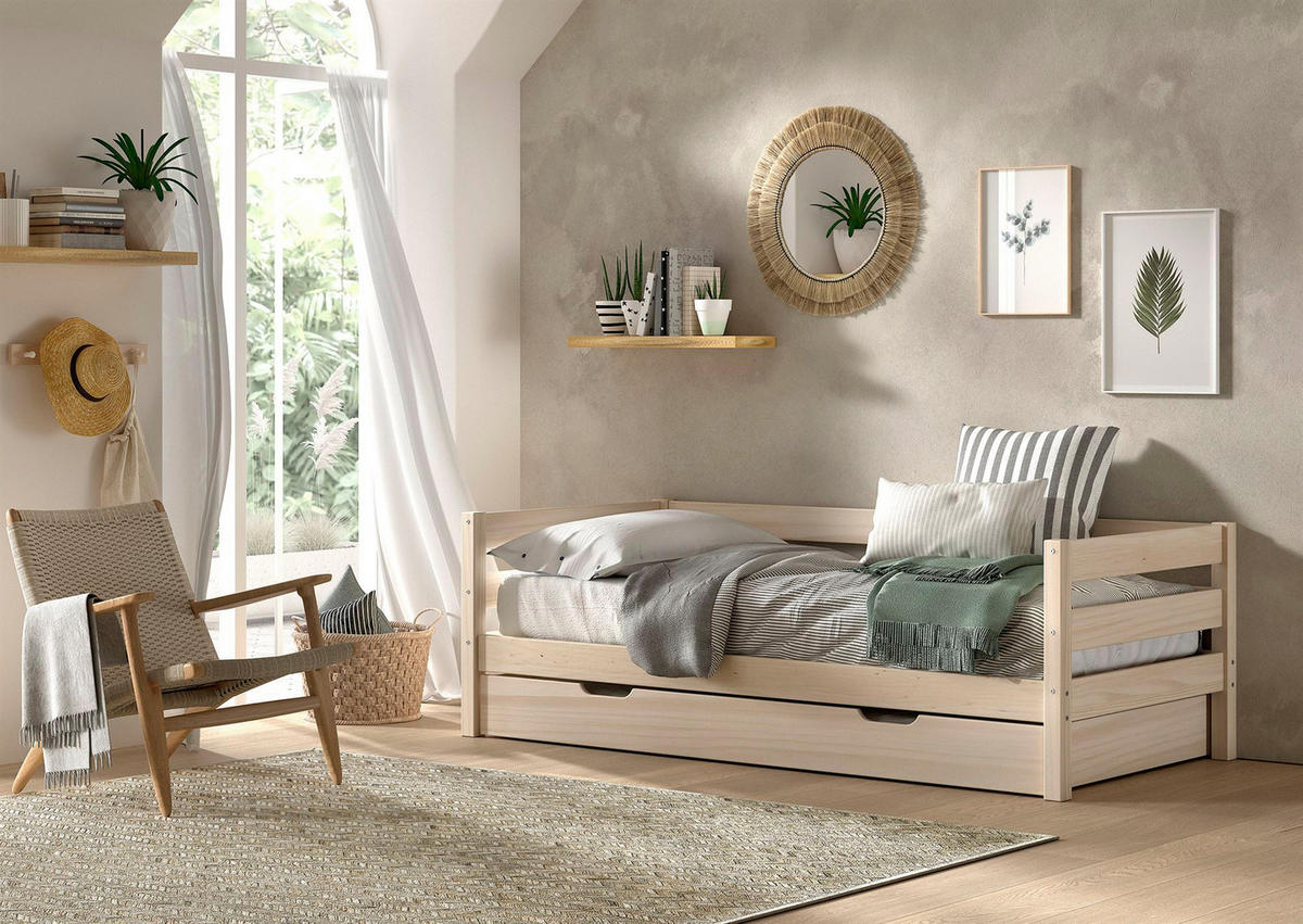 KOJENBETT Kelda 90x200 mit Umrandung Kiefer Massivholz Milky Pine - Weiß, Holz (90/200cm) - 58aufmkessel