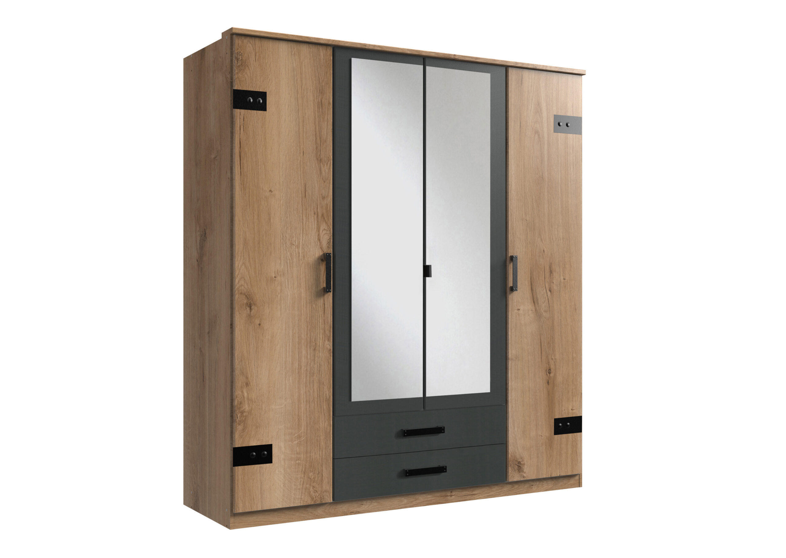 KLEIDERSCHRANK Cork in Plankeneiche mit Grafit 180x199x58 cm (BxHxT) – Drehtürenschrank mit Spiegel in Breite 180cm - Braun, Holzwerkstoff (120/200/80cm)