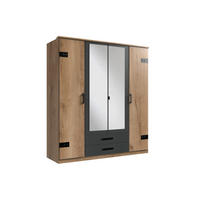 KLEIDERSCHRANK Cork in Plankeneiche mit Grafit 180x199x58 cm (BxHxT) – Drehtürenschrank mit Spiegel in Breite 180cm - Braun, Holzwerkstoff (120/200/80cm)