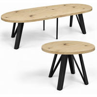 ESSTISCH rund ausziehbar 100/300/76 cm, Eiche Artisan, 54 cm Tischplatte + Industrial Metallgestell Schwarz - Schwarz/Eiche Artisan, Holzwerkstoff/Metall (100/300/76cm) - Damale Möbel