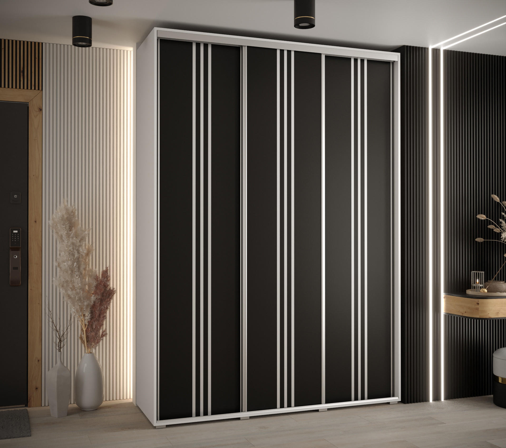 SCHWEBETÜRENSCHRANK 235,2/180/45 3-türig - Silberfarben/Schwarz, Holz/Metall (180/235/45cm) - Abiks Möbel