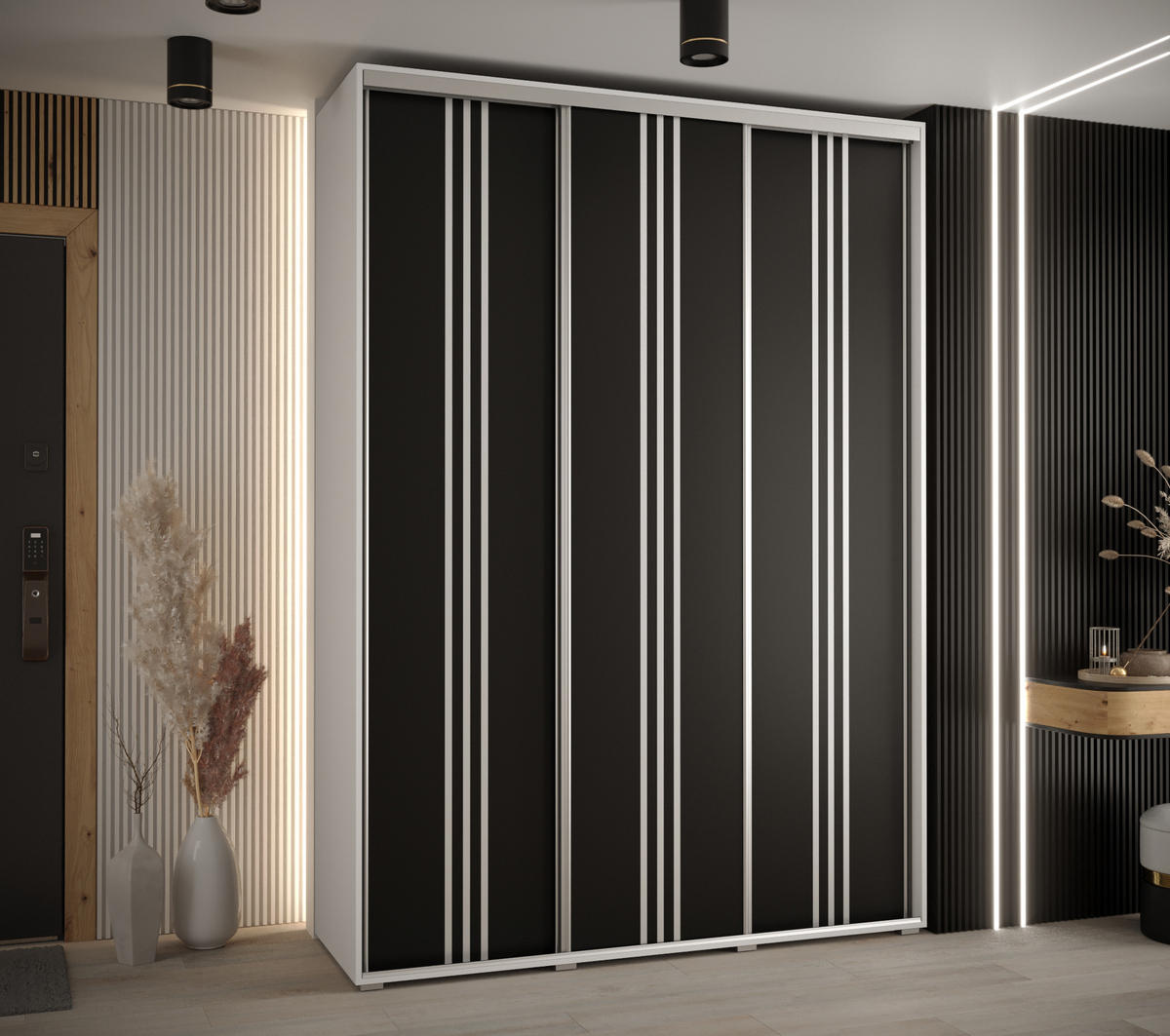 SCHWEBETÜRENSCHRANK 235,2/180/45 3-türig - Silberfarben/Schwarz, Holz/Metall (180/235/45cm) - Abiks Möbel