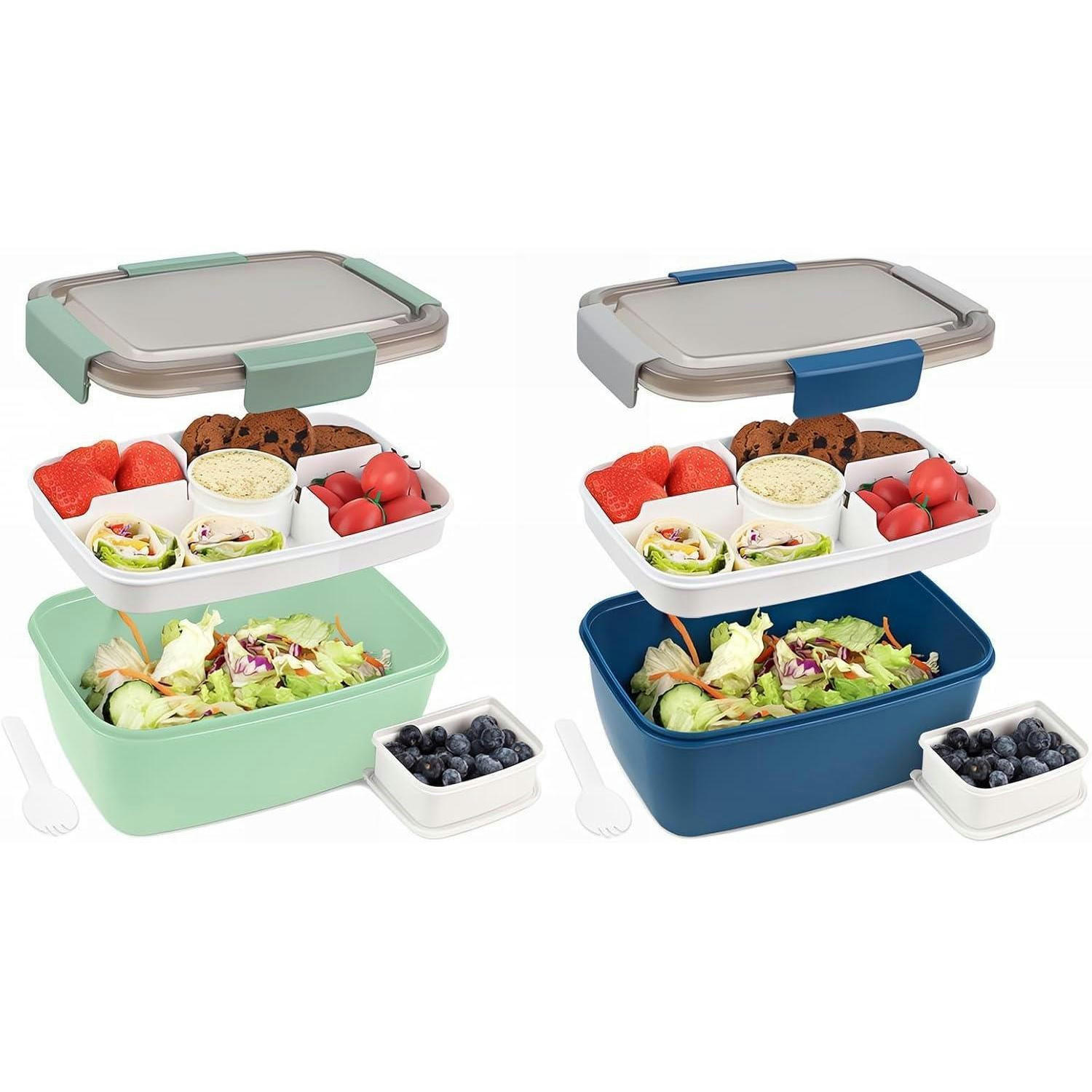LUNCHBOX 2000ml 2er Set Blau Dunkelgrün - Multicolor, Kunststoff (12.5/9.6/23.5cm)
