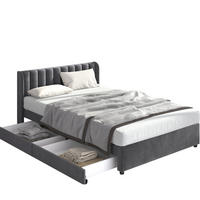 POLSTERBETT 140/200 cm Grau aus Samt mit 2 Schubladen - Grau, Textil (140/200cm) - OKMYHOME