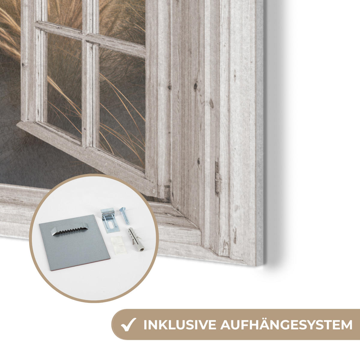 AKUSTIKBILD Fenster - Meer - Küste - Natur - Ausblick - Strand - Wattenmeer Akustikpaneele 90x60 cm - Beige, Kunststoff (90/60/0.9cm) - MuchoWow