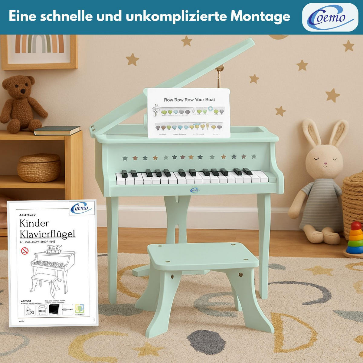 KINDERFLÜGEL mit Hocker Farbe Mintgrün - Grün, Holzwerkstoff (52/50cm) - Coemo