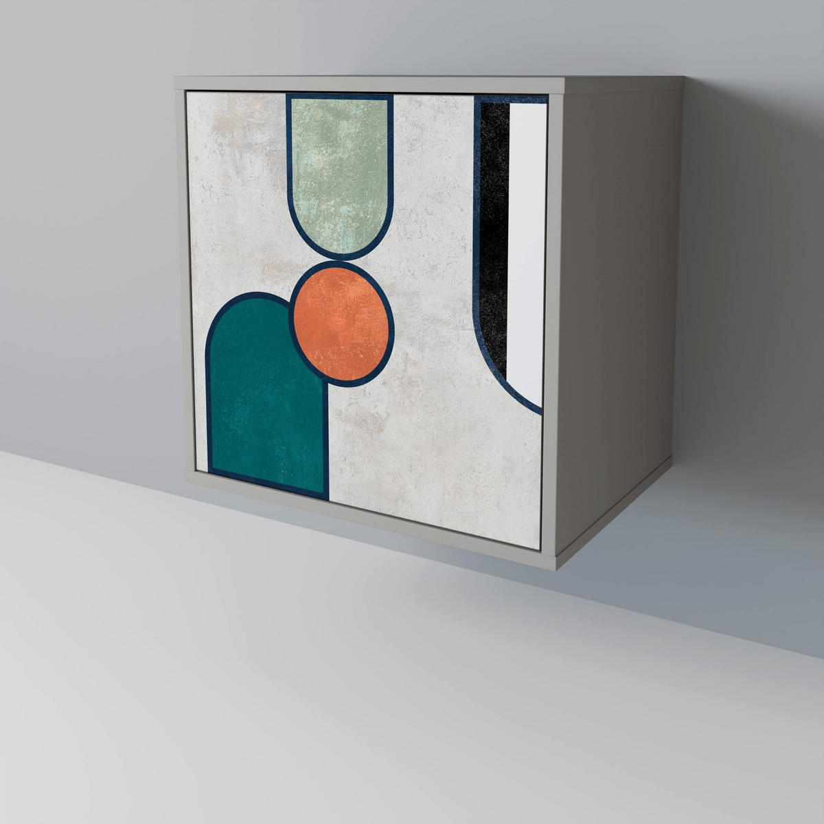SIDEBOARD COOL STORY, Grau, 57,5x42x72,5 cm, Schwarze Metallfüße - Multicolor/Schwarz, Holzwerkstoff/Metall (57.5/72.5/42cm) - SpaceRebels