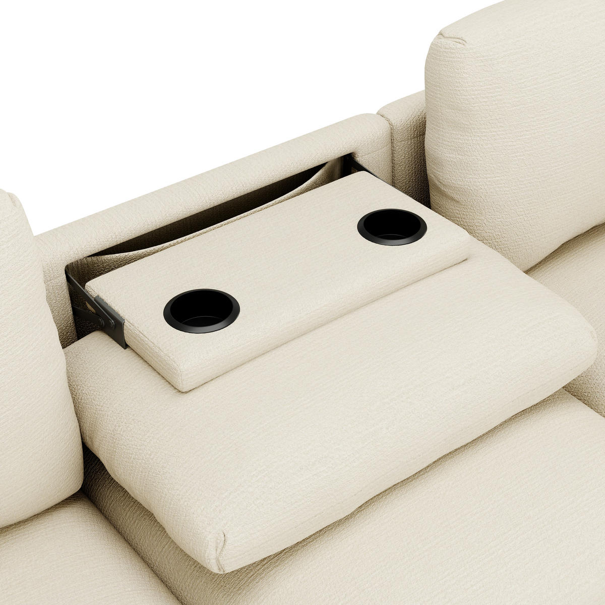 3-SITZER SOFA Chenille Beige mit Stauraum, USB und Klapptisch - Beige, Holzwerkstoff/Kunststoff (242/99/80cm) - WISHDOR
