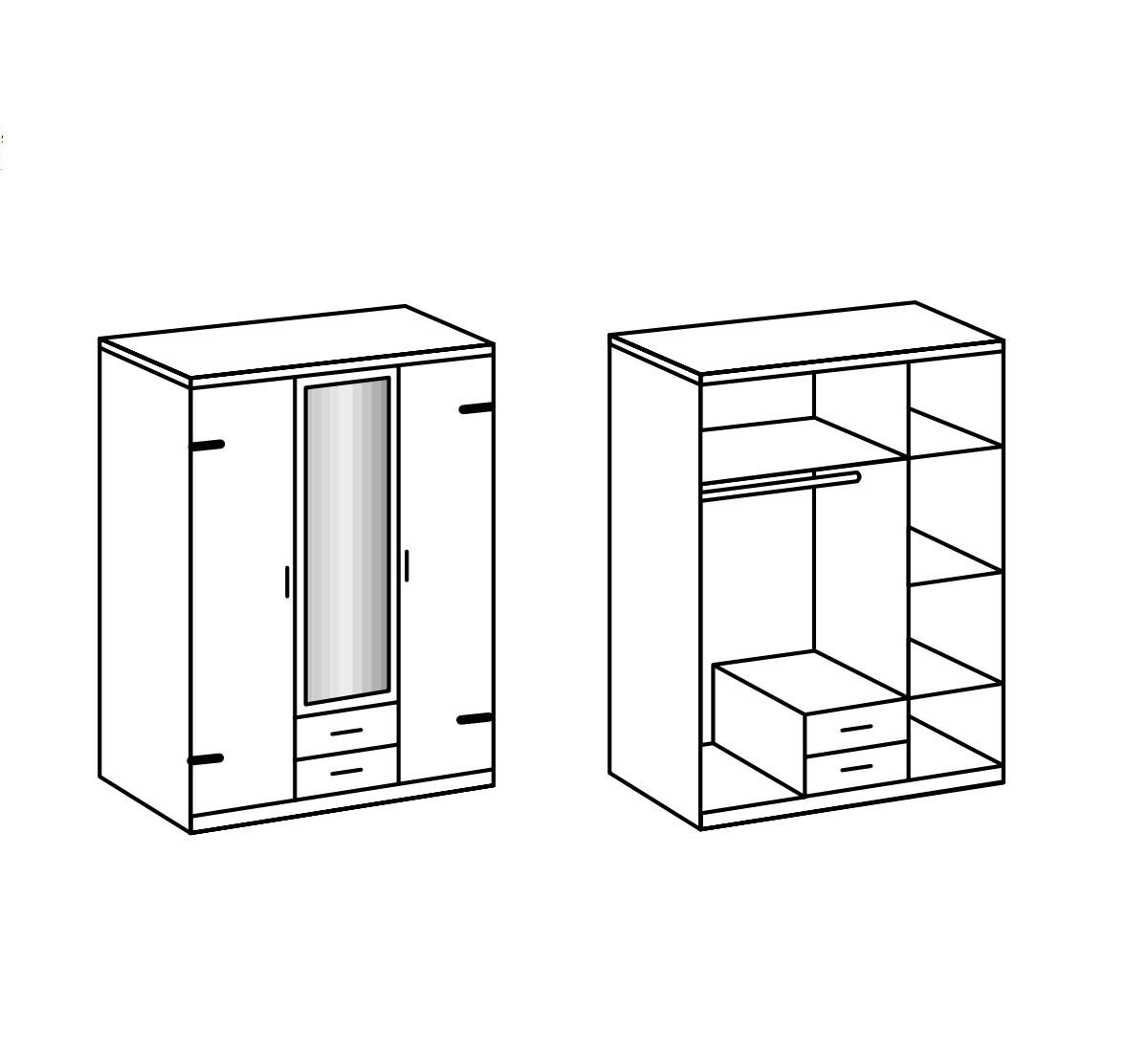 Thumbnail - Kleiderschrank, Braun, Grau, Holzwerkstoff, 4 Fächer, 2 Schubladen, 135x199x58 cm, Schlafzimmer, Kleiderschränke, Drehtü...