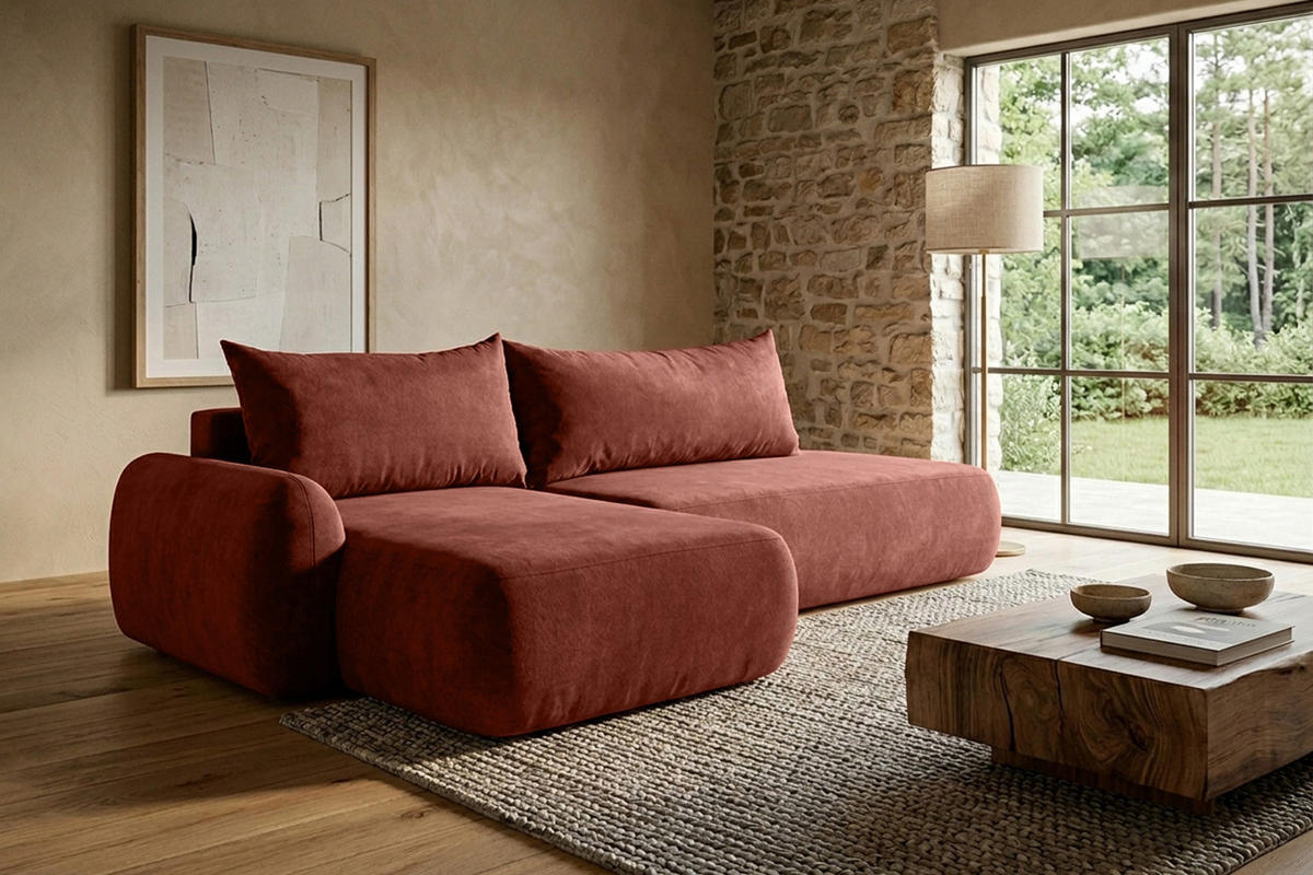 ECKSOFA Mit Schlaffunktion Und Bettkasten, Velvet-Stoff Vena, Kupfer, Links, HELA I - Kupferfarben, Holz (302/184cm) - Kaiser Möbel