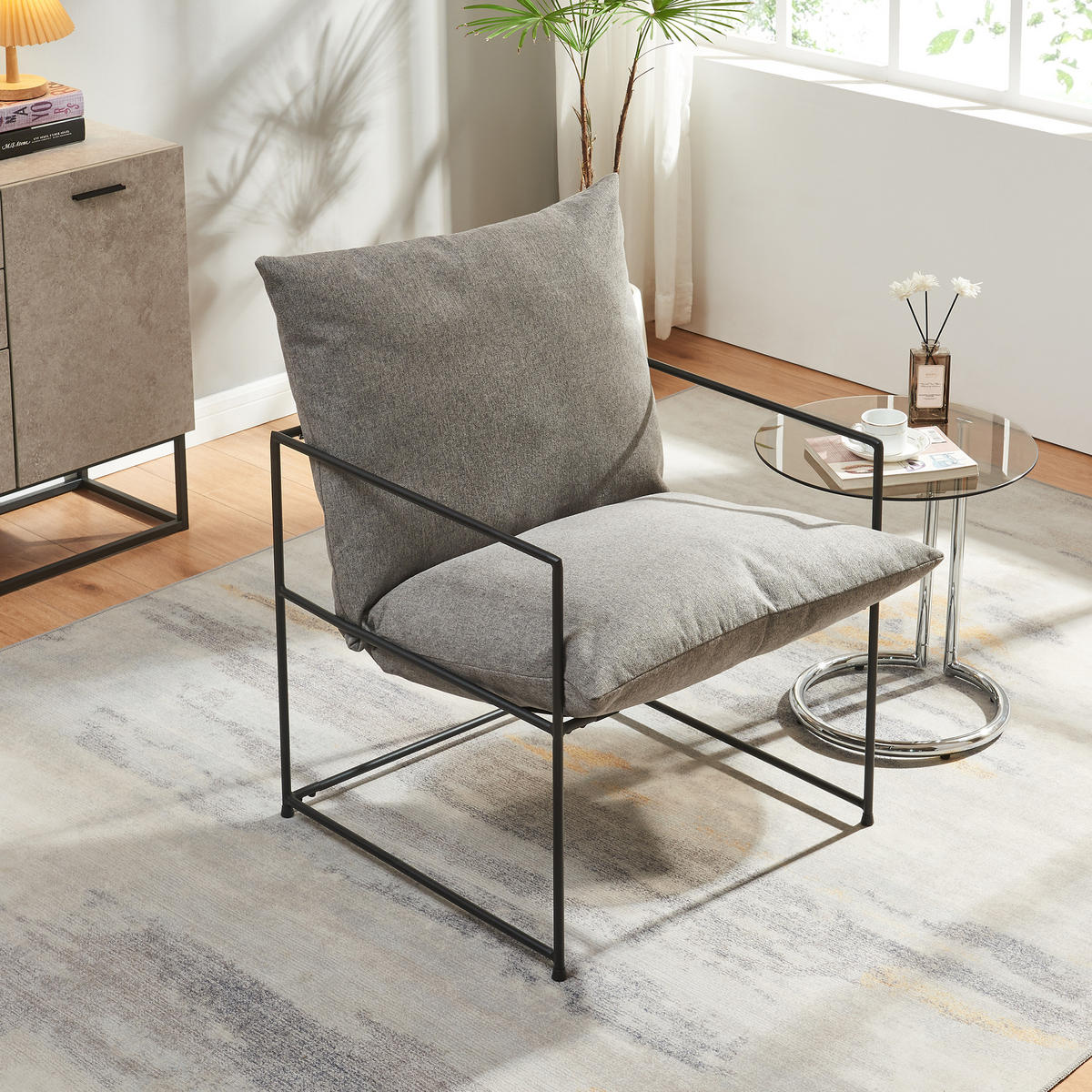 SESSEL Utsjoki - Dunkelgrau/Schwarz, Textil/Metall (61/90/70cm) - [en.casa]