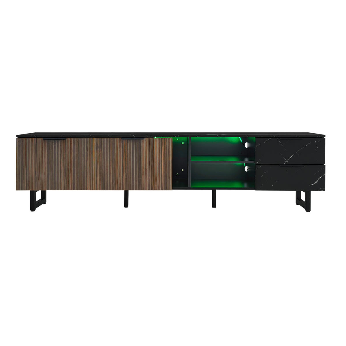 TV-LOWBOARD 200/38/50 cm mit 2 Schubladen, LED-Beleuchtung und 2 Türen - Schwarz, Holzwerkstoff (200/50/38cm) - BEAOK