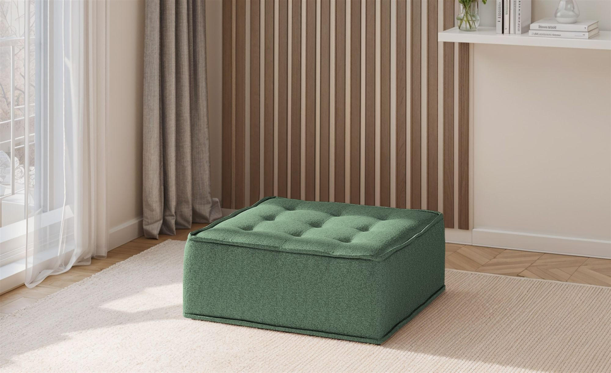 POLSTERHOCKER Sande In Raven - Grün, Holzwerkstoff/Textil (90/38/90cm) - Fun Möbel