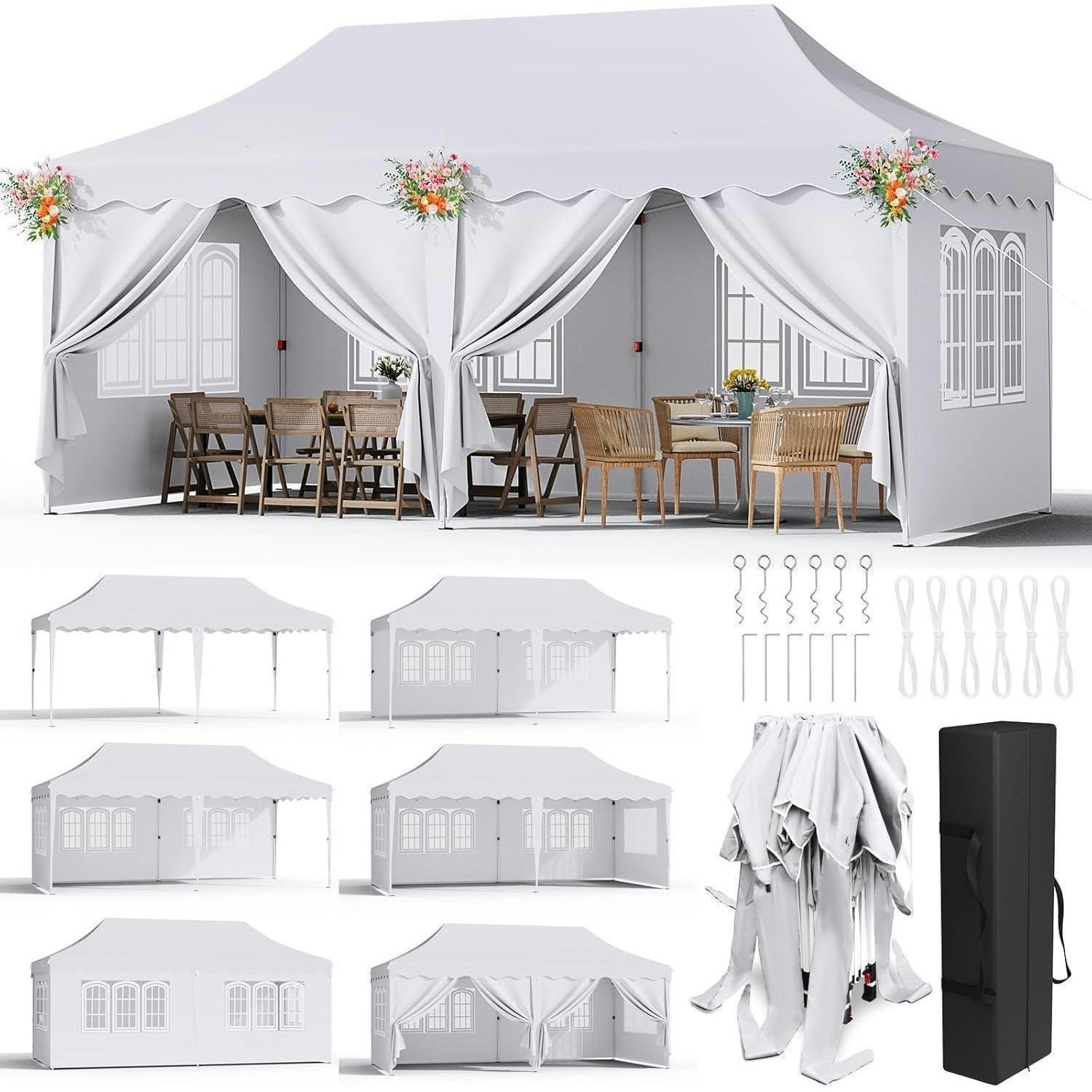 FALTPAVILLON 3x6 m Weiß Wasserdicht mit 6 Seitenwänden - Weiß, Textil (300/310/600cm)