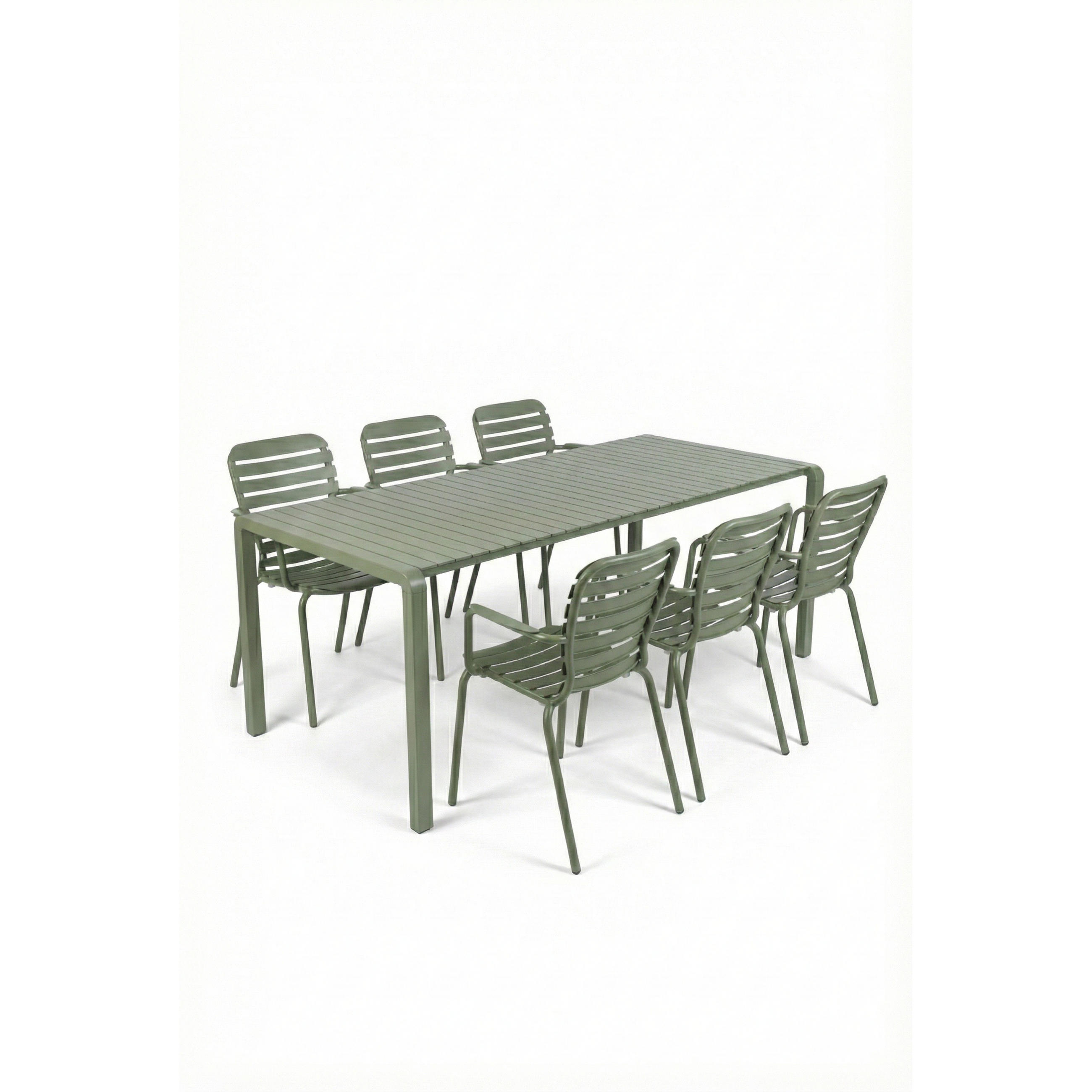 GARTENSET Vondel 6 Personen Esstisch/ 6 Stühle Armlehne Grün - Grün, Metall - Zuiver