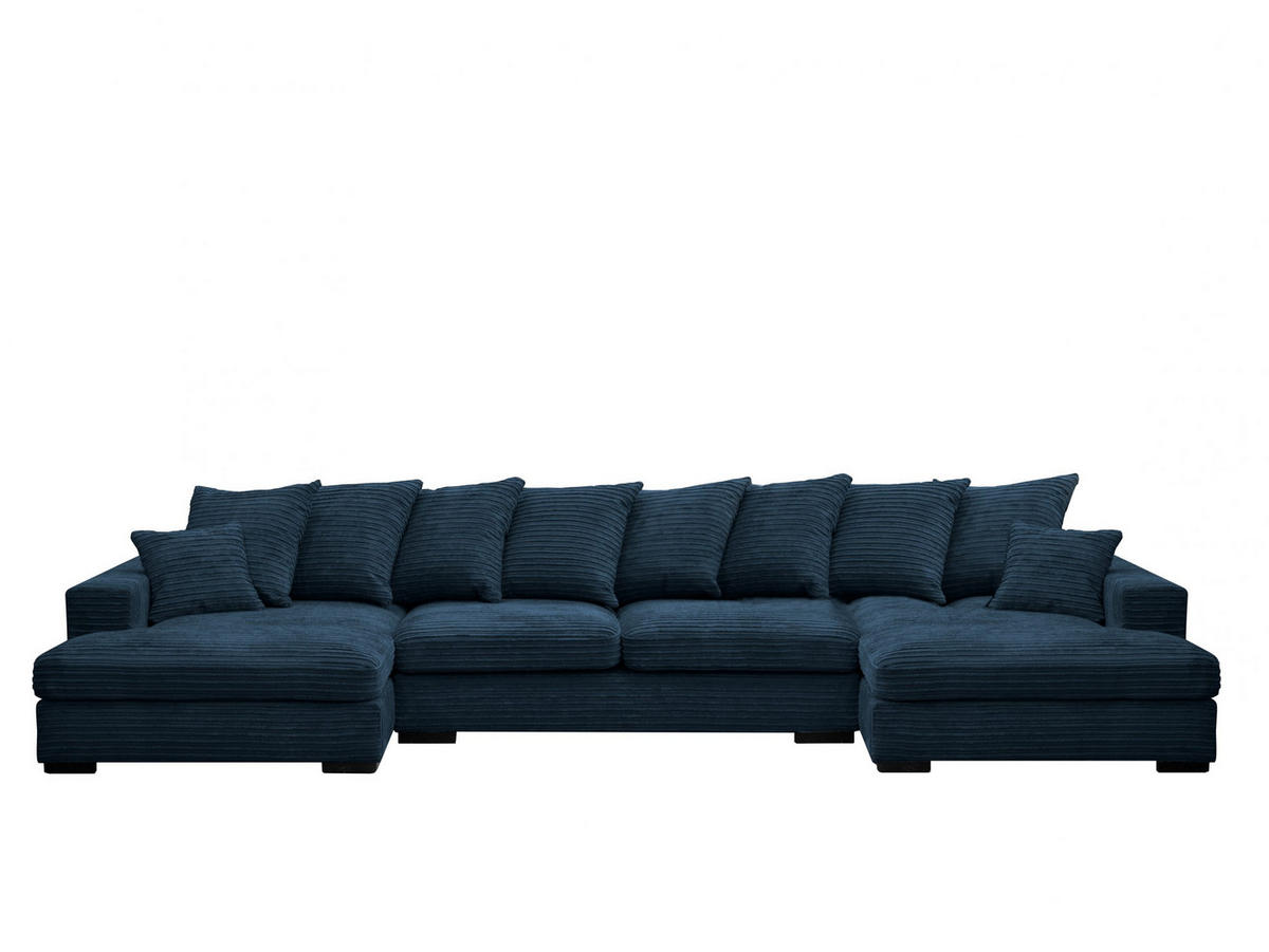 ECKSOFA mit Schlaffunktion und Bettkasten Couch U-form Gabon Stoff Zoom Blau - Blau, Holz (373/155cm) - Kaiser Möbel