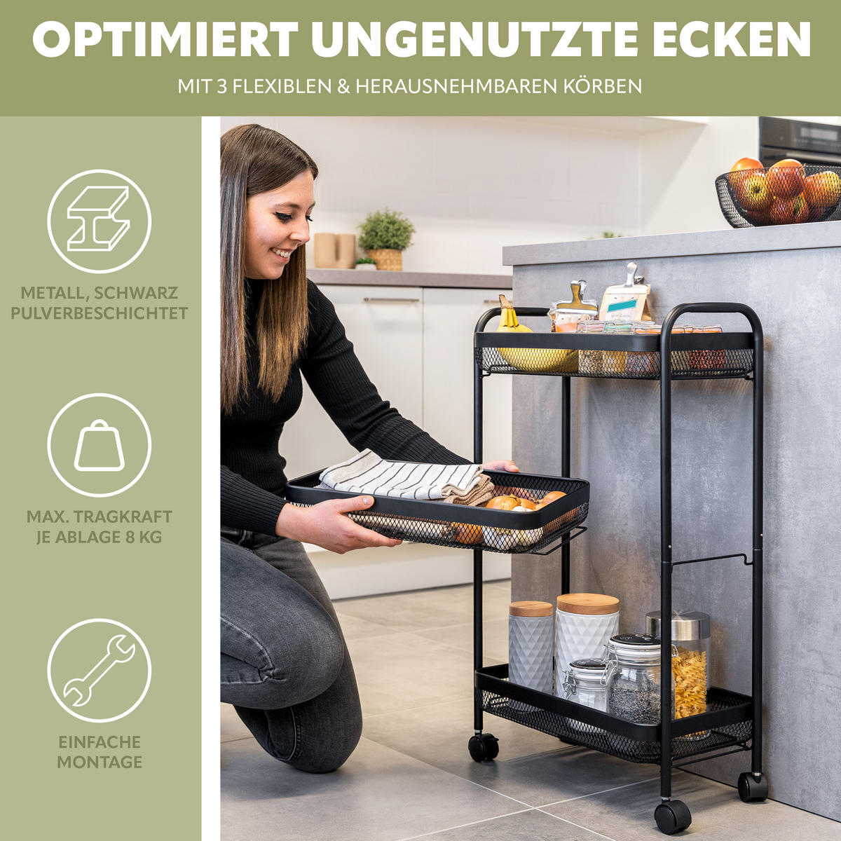 ROLLWAGEN, schwarz, Metall - Schwarz, Metall (47/79.5/27cm) - eluno