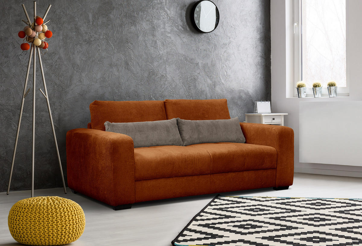 SOFA OLI 3-Sitzer, orange - Orange, Holz/Textil (208/91/108cm) - Courtois Laville