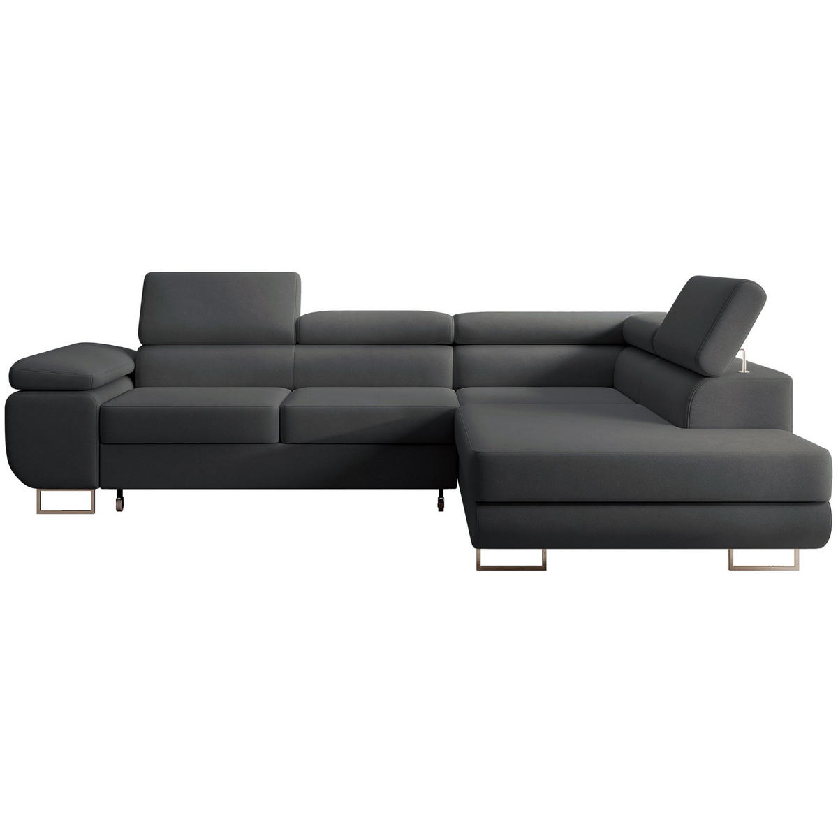 ECKSOFA Stevil Dunkelgrau Velours - Dunkelgrau/Silberfarben, Textil/Metall (275/203cm) - Selsey