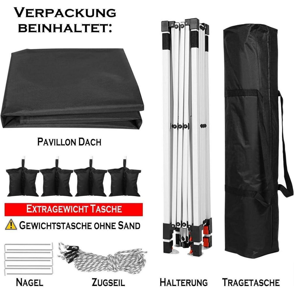 GARTENPAVILLON 3 x 3 m Wasserdicht Schwarz - Schwarz, Textil (300/262/300cm)