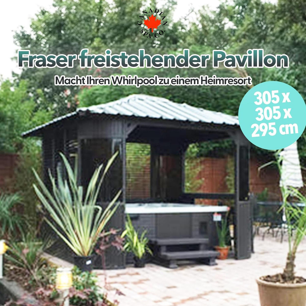WHIRLPOOL PAVILLION SET Fraser Pavillion inkl. Bar & 4 Bar Hockern - Braun, Kunststoff (305/295/305cm) - Canadian Spa Company