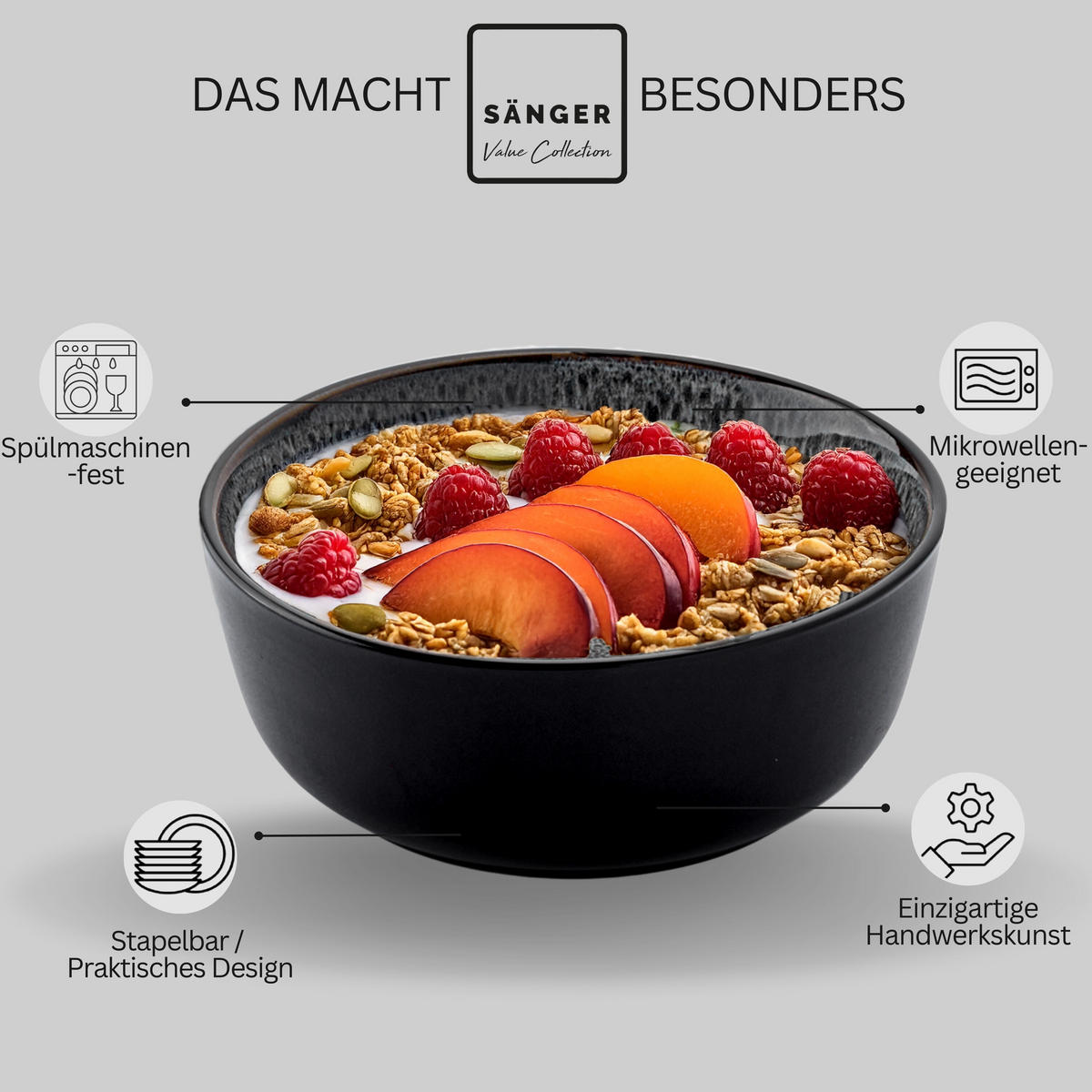 SCHALEN SET SYDNEY - 6 teilig aus Steingut - Grau, Keramik (21cm) - Sänger