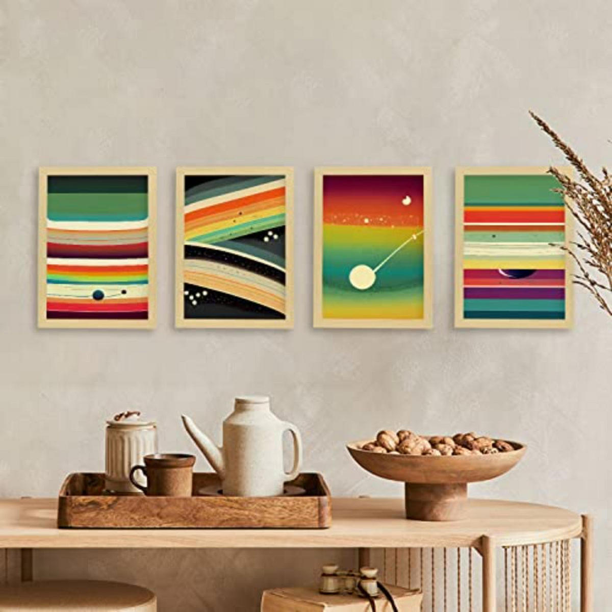 POSTER Set mit 4 Teilt Abstrakt Moderne Galaxien A4 Schwarzer Rahmen - Schwarz, Papier (29.7/3cm) - Nacnic