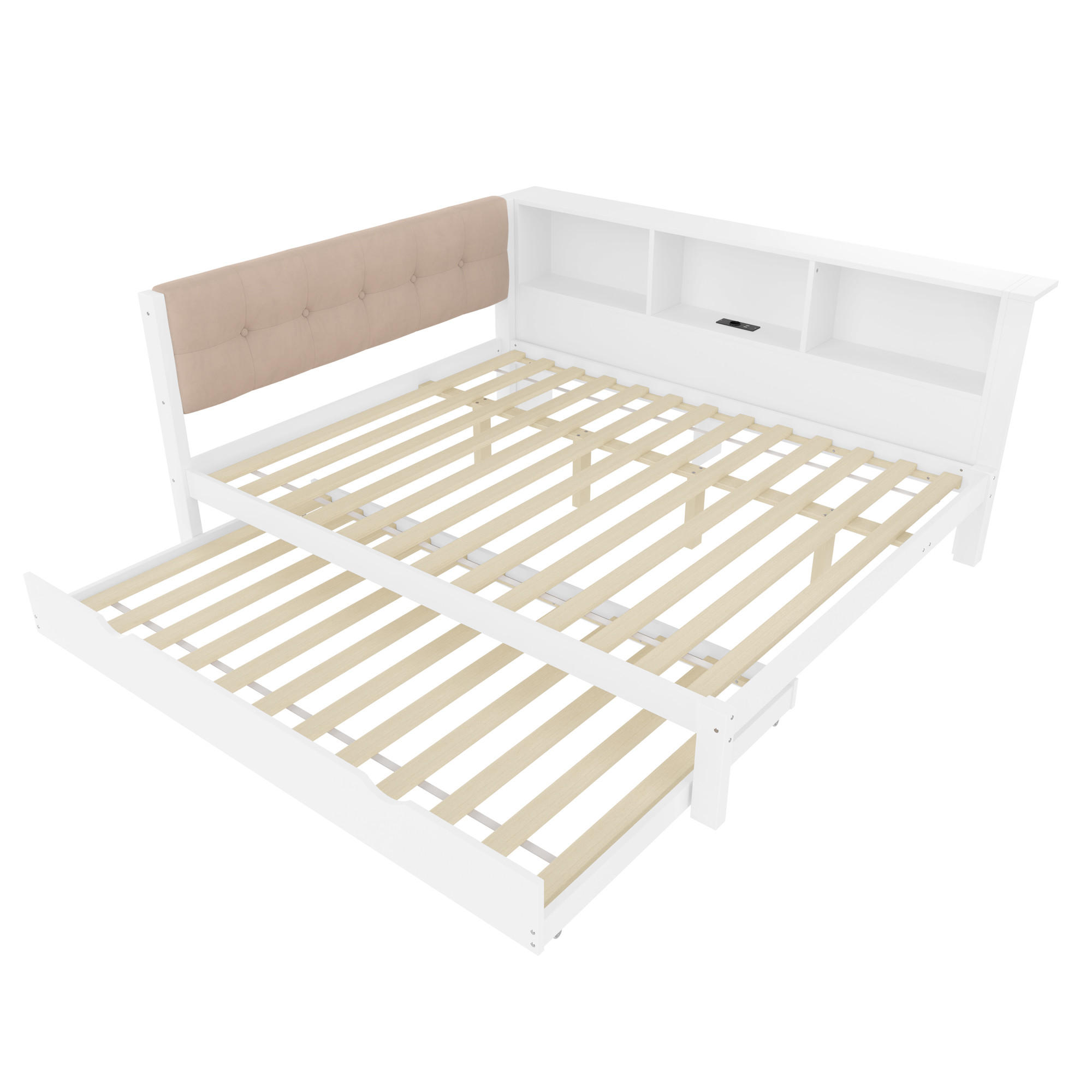 AUSZIEHBETT 140/200 cm DE-04479, mit LED, USB und 3 Regalen in Weiß - Weiß, Holz/Holzwerkstoff (140/200cm) - ComfortXL