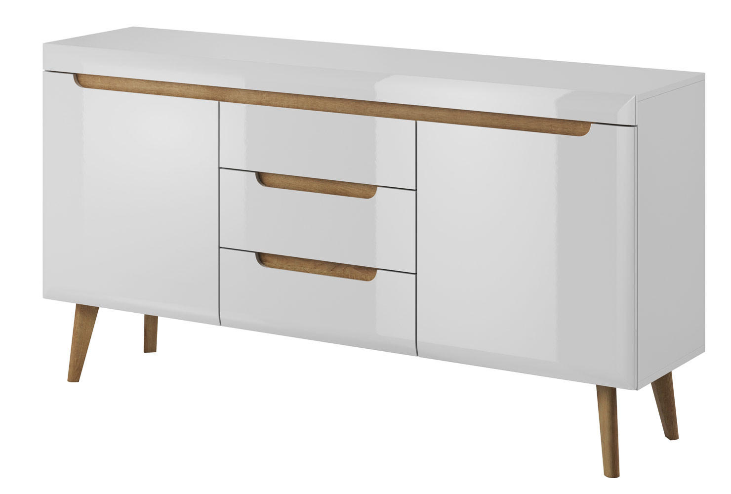 SIDEBOARD Nordi weiß / Riviera Eiche 160 / 40 / 83cm - Weiß Hochglanz/Eichefarben, Holzwerkstoff (160/83/40cm) - Feldmann-Wohnen