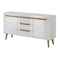 SIDEBOARD Nordi weiß / Riviera Eiche 160 / 40 / 83cm - Weiß Hochglanz/Eichefarben, Holzwerkstoff (160/83/40cm) - Feldmann-Wohnen