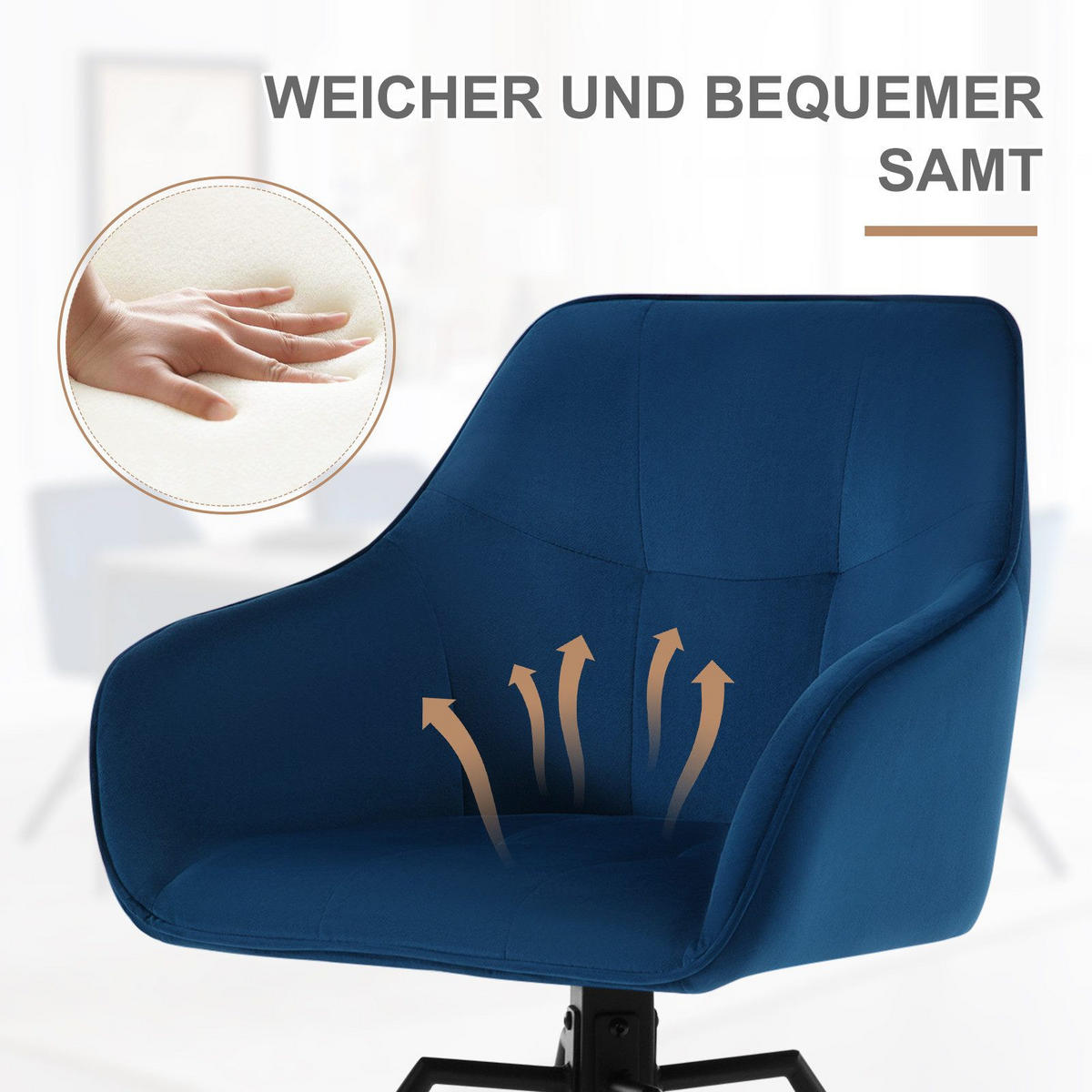 ARMLEHNSTUHL drehbar mit Samtbezug - Blau/Schwarz, Textil/Metall (57/82.5/54cm) - Woltu