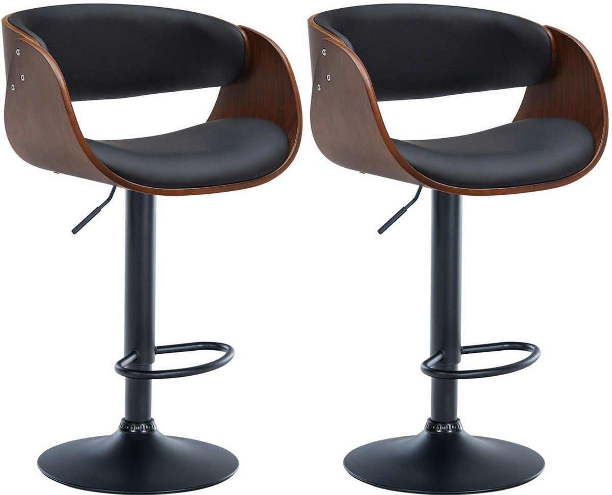 BARHOCKER 2er Set Lederlook walnuss/schwarz - Walnussfarben/Schwarz, Textil (52/87/52cm) - CLP