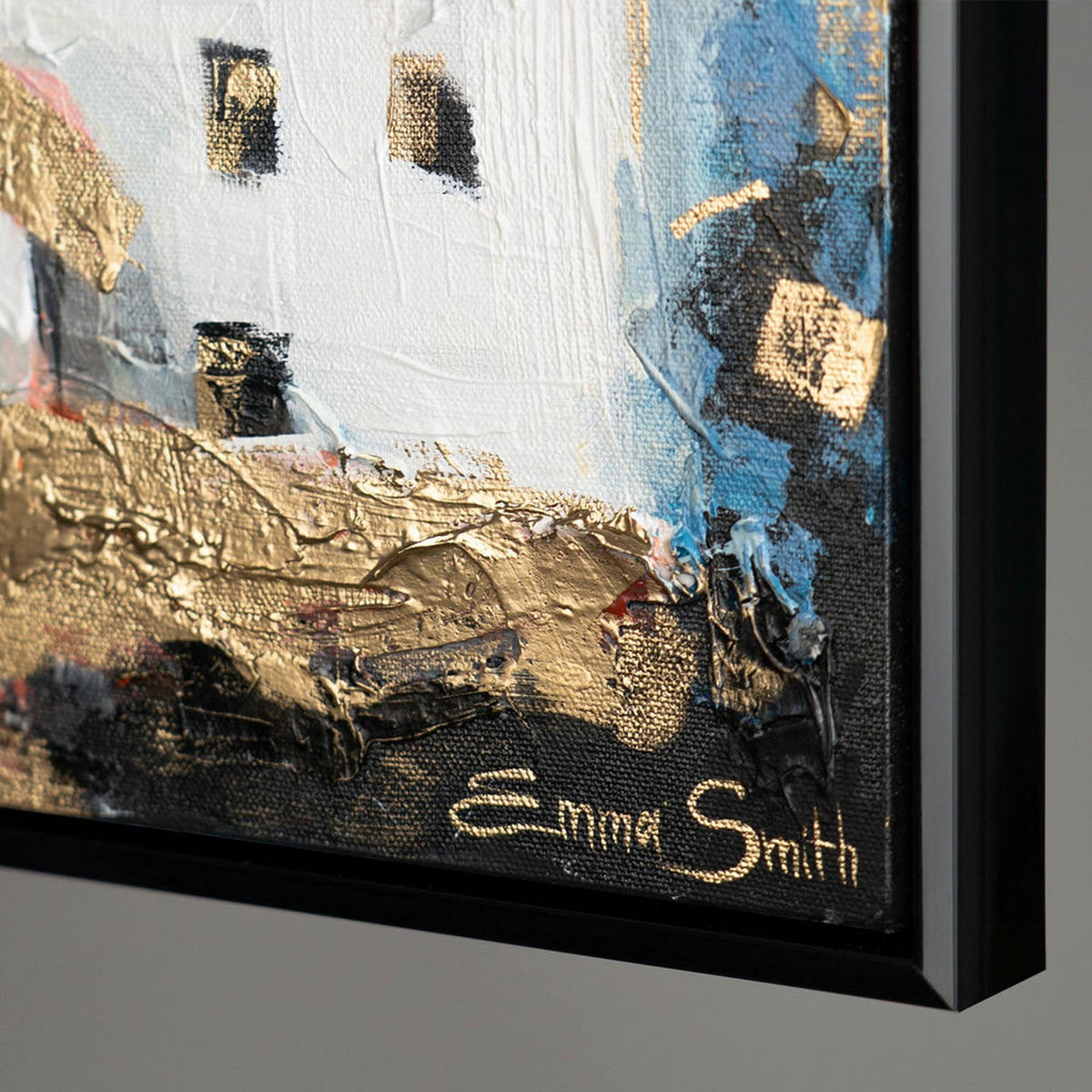 GEMÄLDE Häuschen im Sonnenlicht Schattenfugenrahmen Schwarz 160x80 cm - Schwarz, Holz (160/80cm) - YS-art gallery
