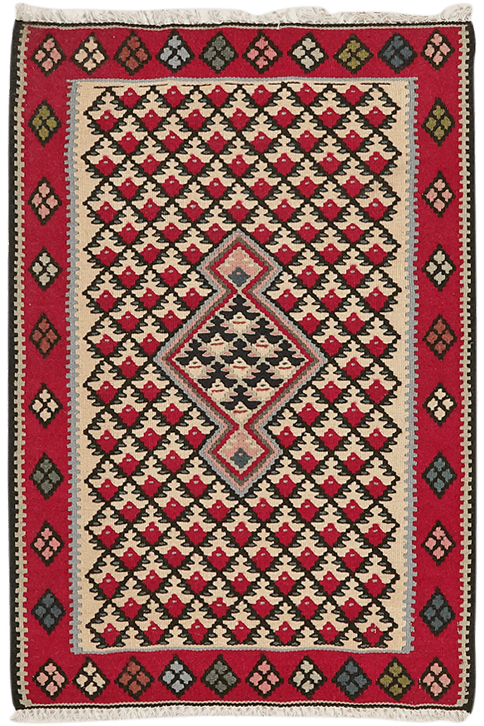KELIM-TEPPICH handgewebt Senneh Beige, Rot 85/57 cm Schurwolle - Beige/Rot, Textil (57/85cm) - Looma