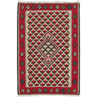 KELIM-TEPPICH handgewebt Senneh Beige, Rot 85/57 cm Schurwolle - Beige/Rot, Textil (57/85cm) - Looma