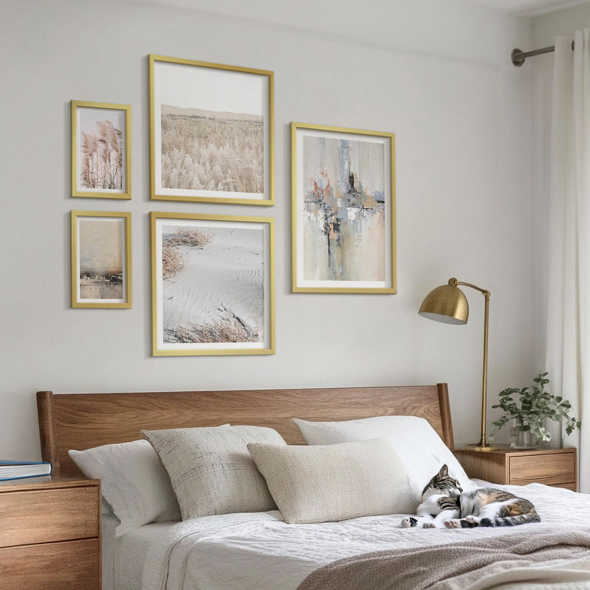 BILDER SET 5er Set - 50x50 cm & 20x30 cm & 40x60 cm Goldrahmen - Abstrakte Vegetationsmuster - Goldfarben, Kunststoff (40/60cm) - TULUP