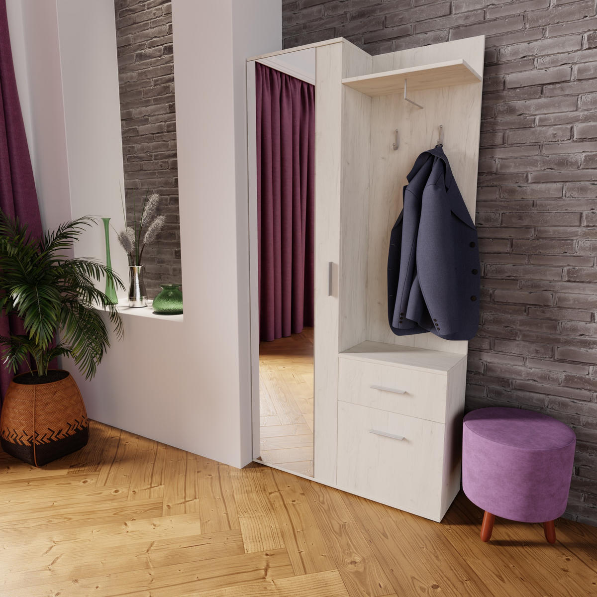 GARDEROBENSCHRANK RAMO 97/195/30 Modern Garderobenschrank Weiß - Weiß, Holzwerkstoff (97/195/30cm) - MASSENO