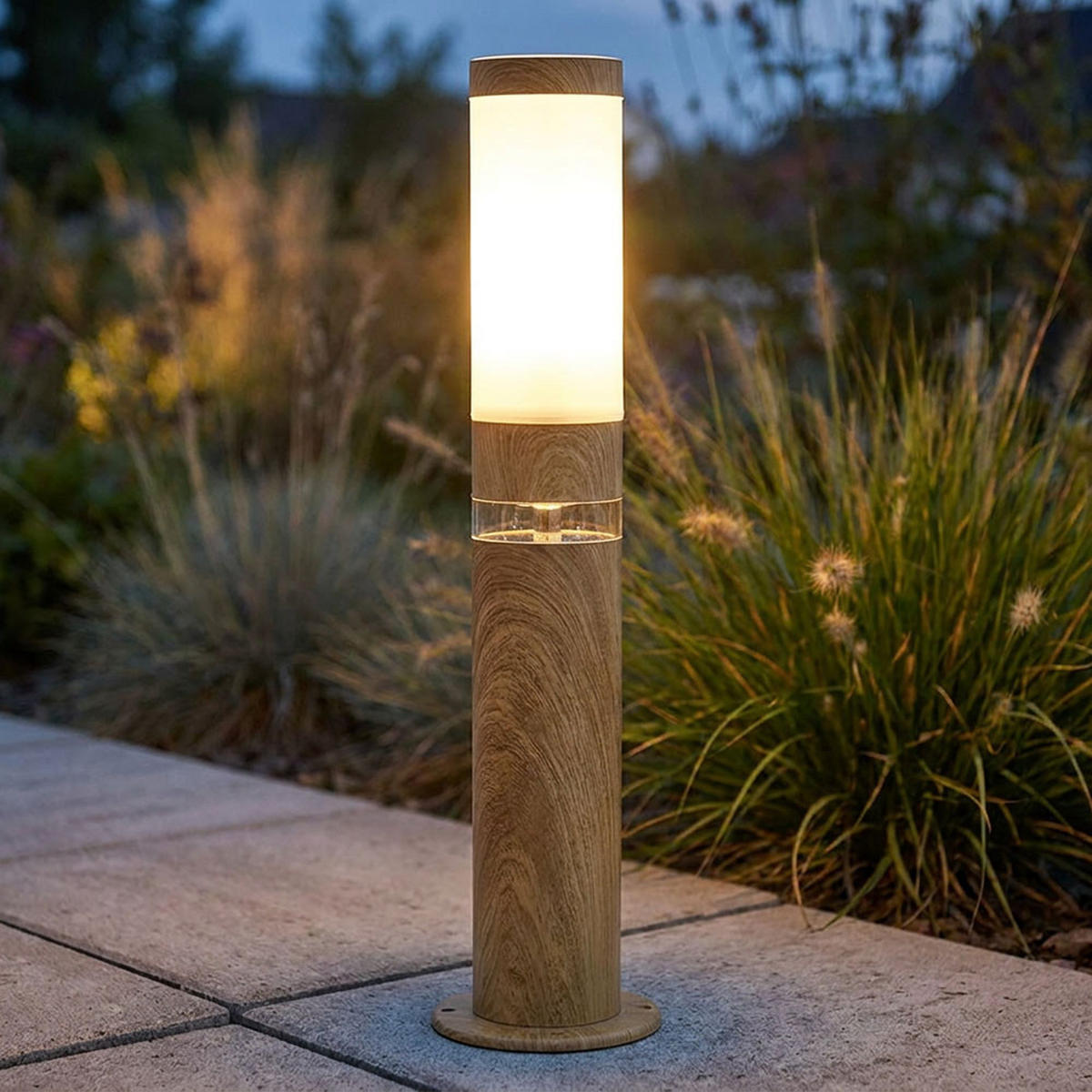 LED AUSSENLEUCHTE Edelstahl Braun Holzoptik - Braun, Metall (11.7/11.7/50cm) - Globo Lighting