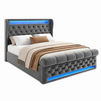 BETT mit LED und Ladestation 160x200 cm Samt Gray - Grau, Metall (160/200cm) - Meubliv