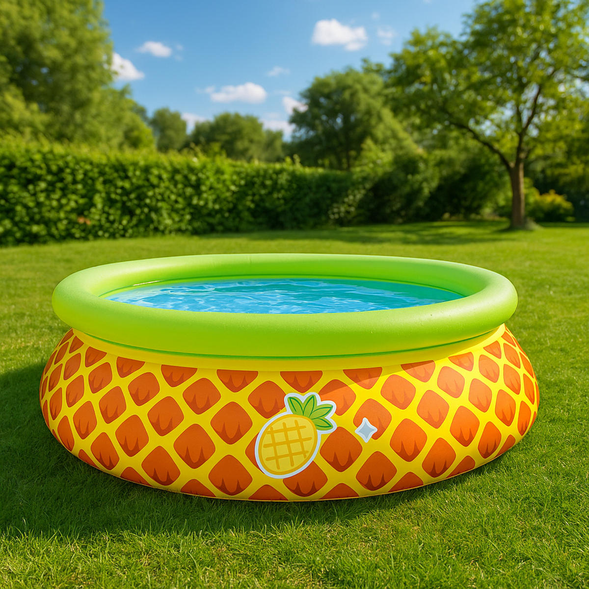 PLANSCHBECKEN Aufstellpool Pool rund 150 x 41 cm orange-grün 3D Ananas - Orange, Kunststoff (150/150/41cm) - Avenli