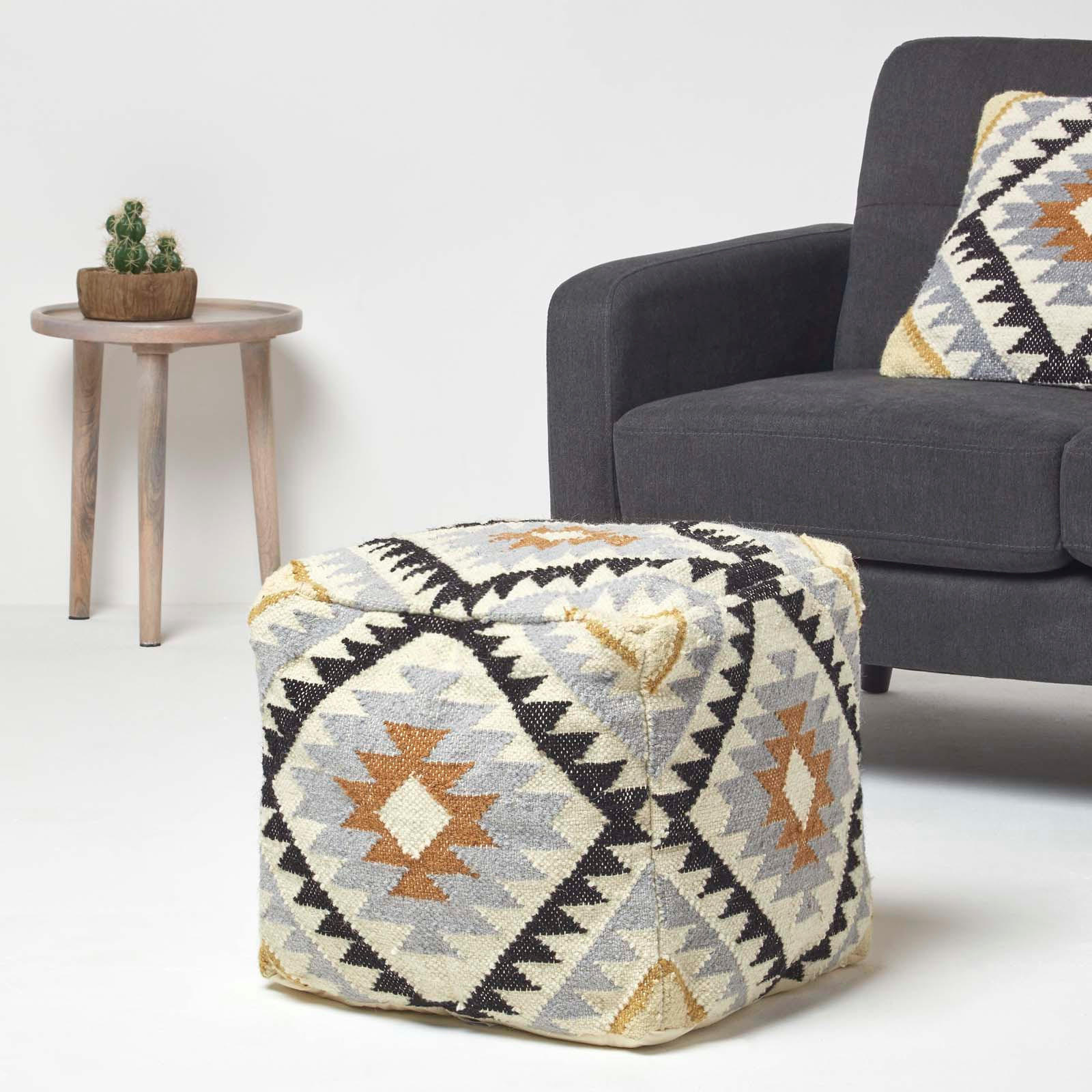 KELIM-POUF Agra mit Ethno-Muster, 43/43/43 cm - Multicolor, Textil (43/43/43cm) - Homescapes