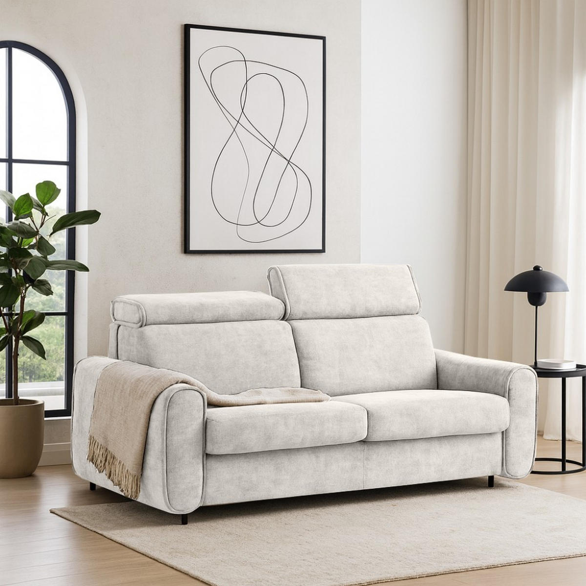 SCHLAFSOFA Pavarti mit italienischem Gestell, 160x195, Beige - Beige/Schwarz, Holzwerkstoff/Textil (214/88/100cm) - Beautysofa