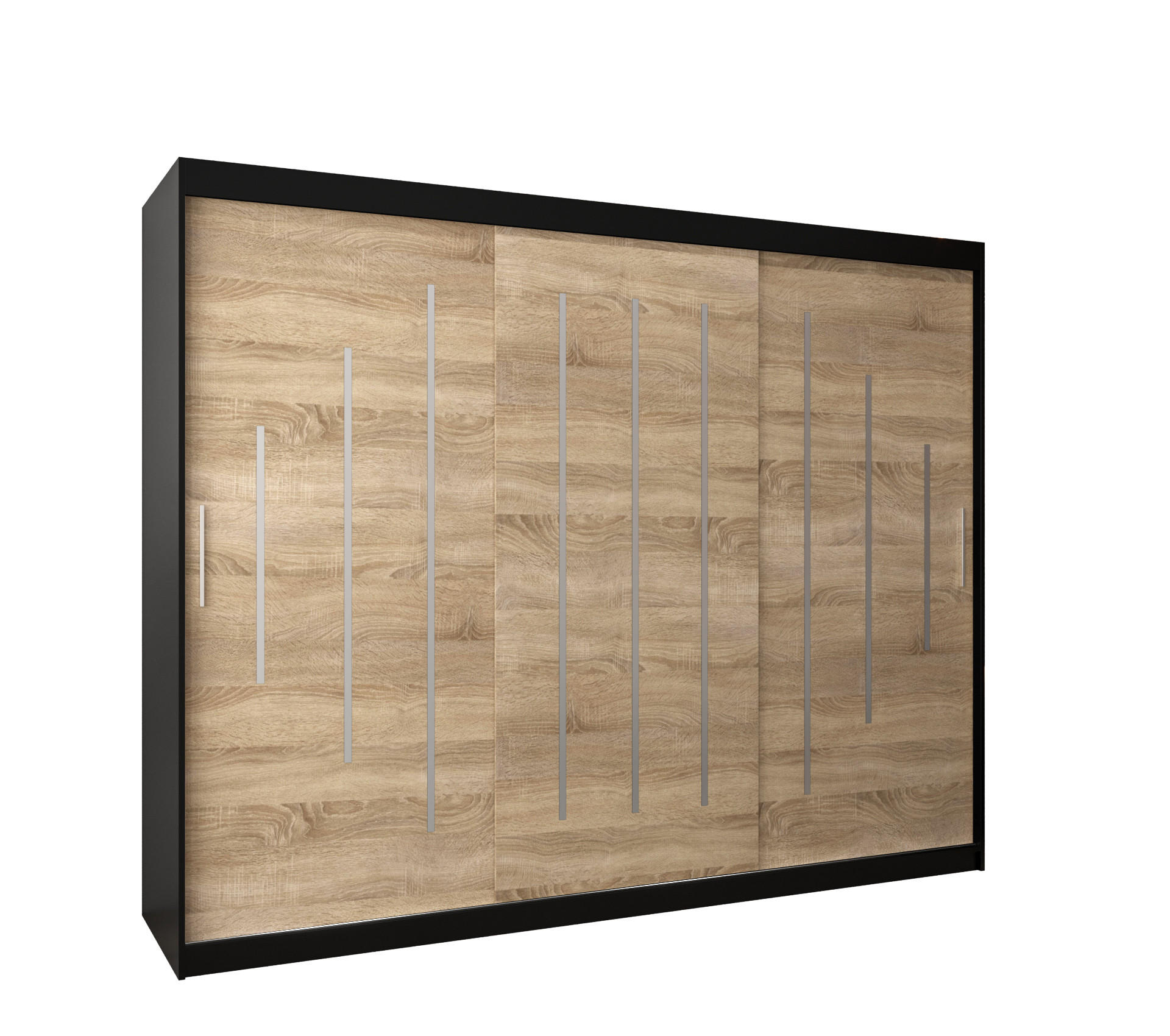 Abiks Möbel Schwebetürenschrank Schwarz, Sonoma Eiche 250x200x62 cm