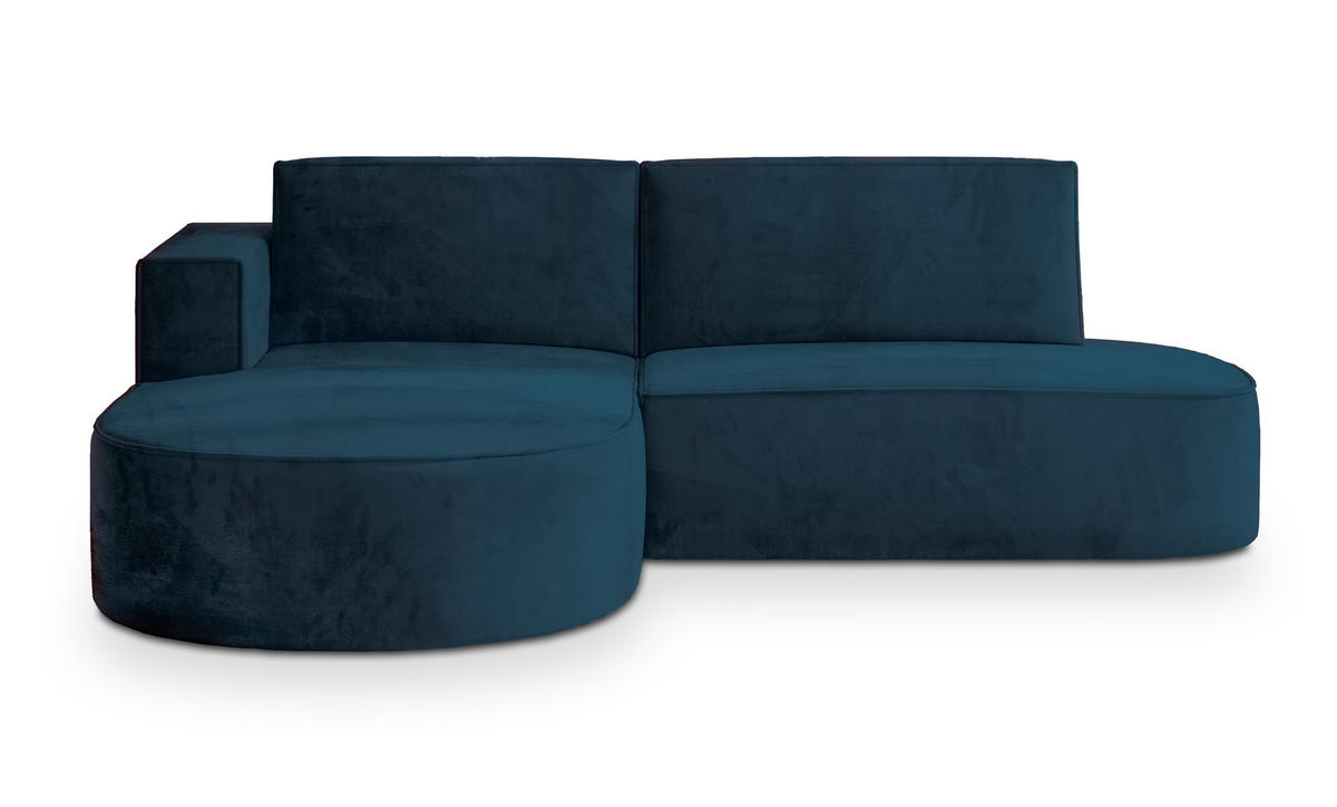 ECKSOFA CORTIO M L-S Blau Velours-Stoff mit Schlaffunktion - Blau, Holz (265/174cm) - MASSENO