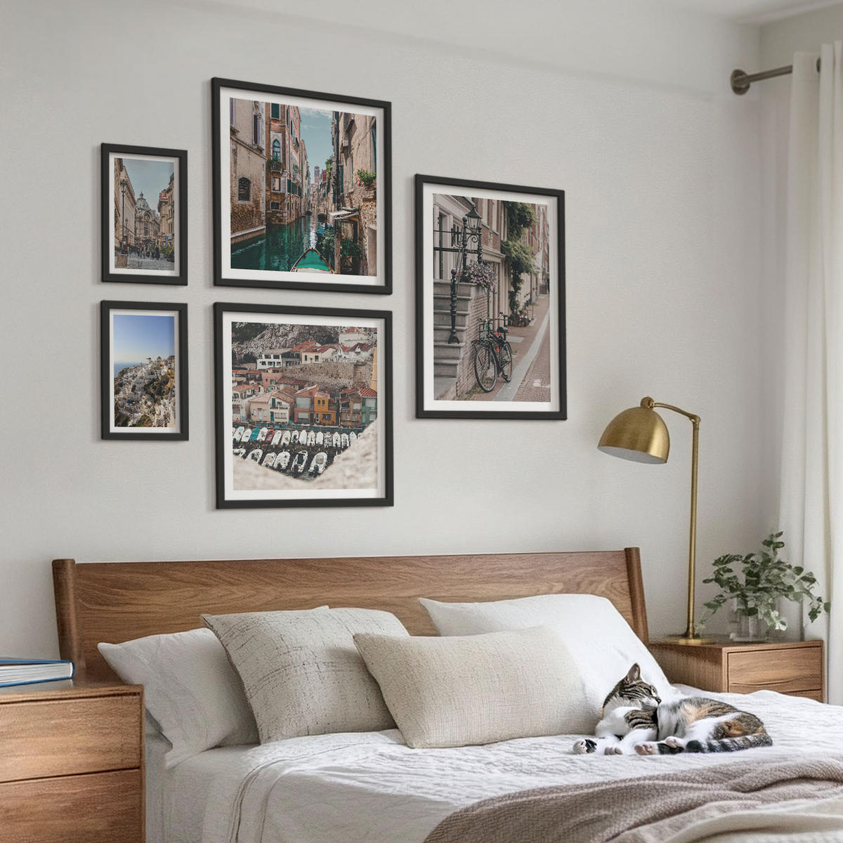 WANDBILDER 5er-Set - 50x50 cm & 20x30 cm & 40x60 cm Schwarzer Rahmen - Blattmuster Marmor abstrakt - Schwarz, Kunststoff (40/60cm) - ArtPrintCave