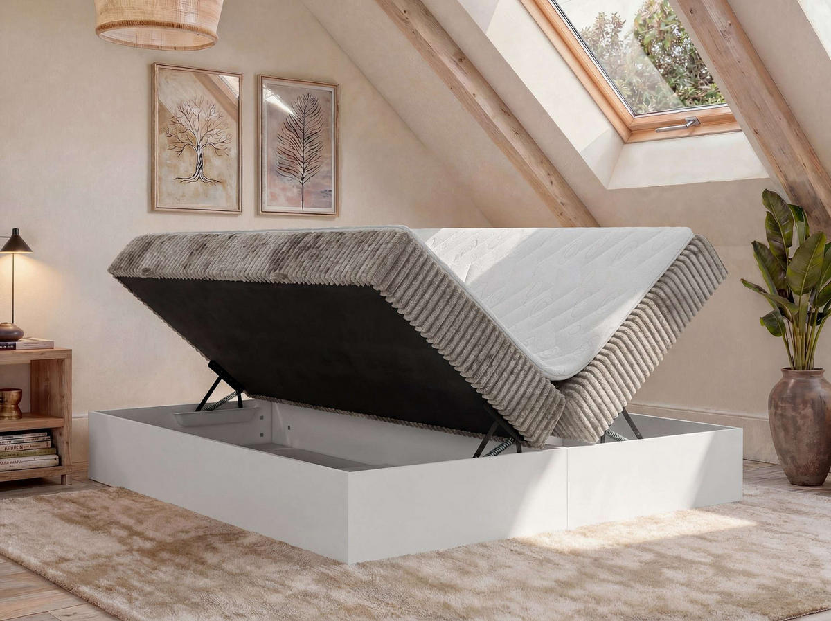 BOXSPRINGBETT TRAVIT ZERO 140/200 - Hellbraun Cord - Topper T25 - H3 - Hellbraun/Schwarz, Kunststoff/Textil (140/200cm) - MKS