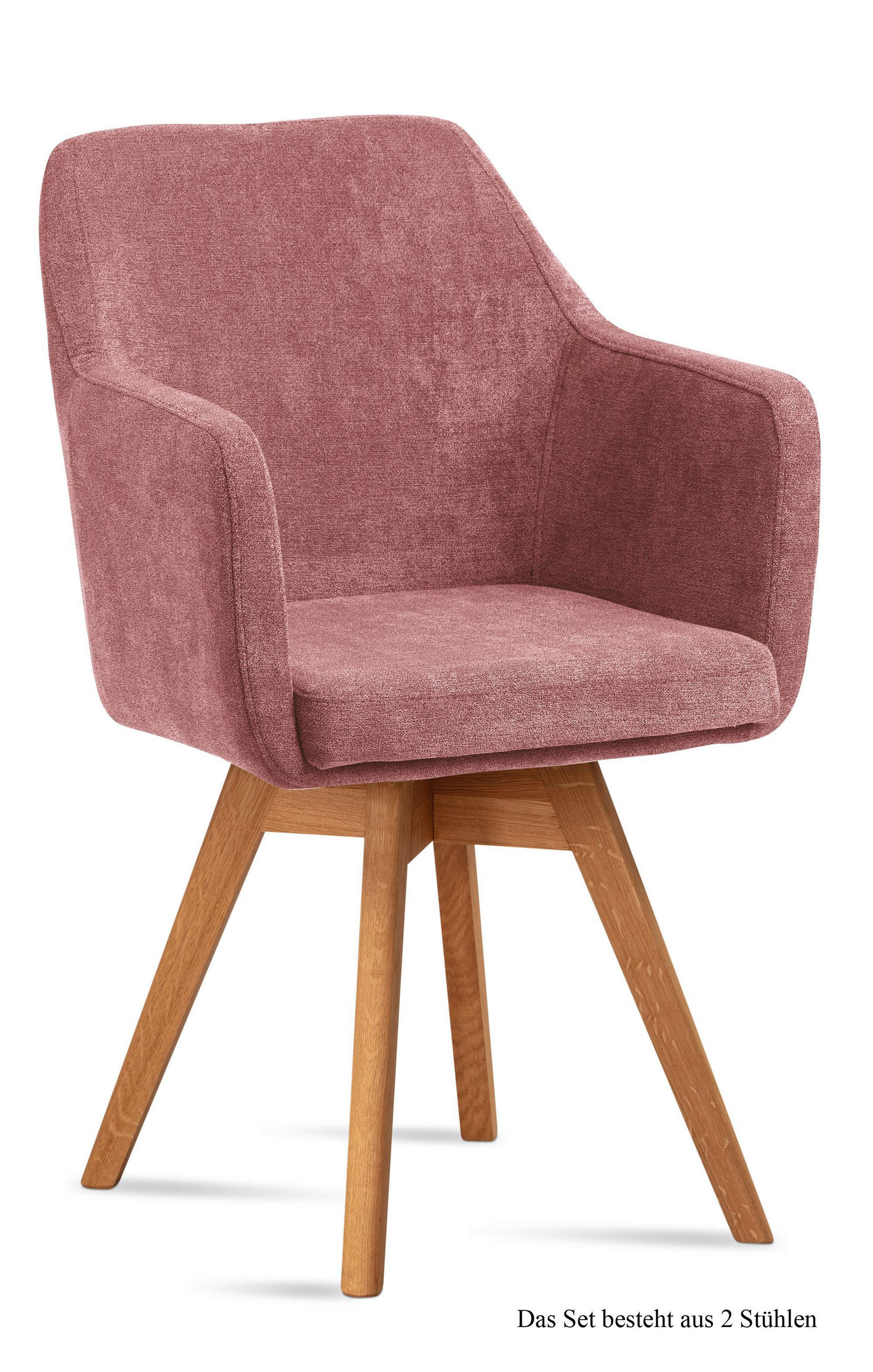 ARMLEHNSTUHL drehbar (2er-Set) Dorry 57x87x60 Eiche geölt/Rosewood - Eichefarben/Dunkelrosa, Kunststoff (60/87/57cm) - 58aufmkessel