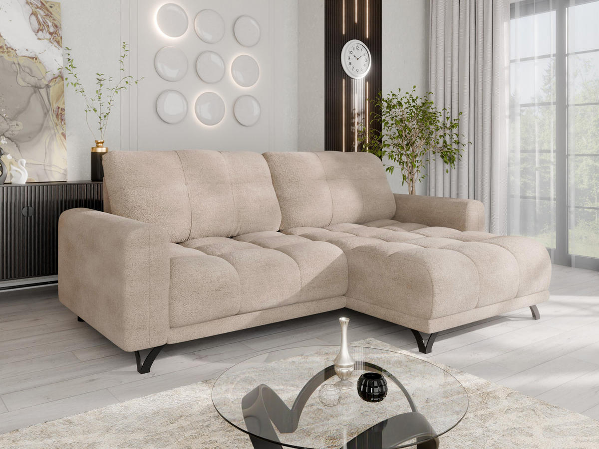ECKSOFA Ferrino L-Form, Recamiere beidseitig montierbar, Beige - Beige, Holz (174/234cm) - Panda Möbel
