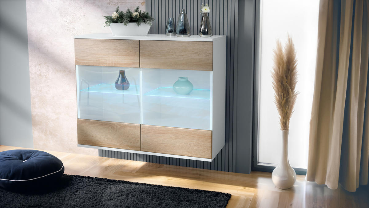 KOMMODE Bari Eiche sägerau - Eiche San Remo, Holzwerkstoff (92.5/73.5/35cm) - Vladon
